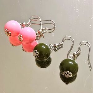 Charming Pink and Green Beaded Earrings